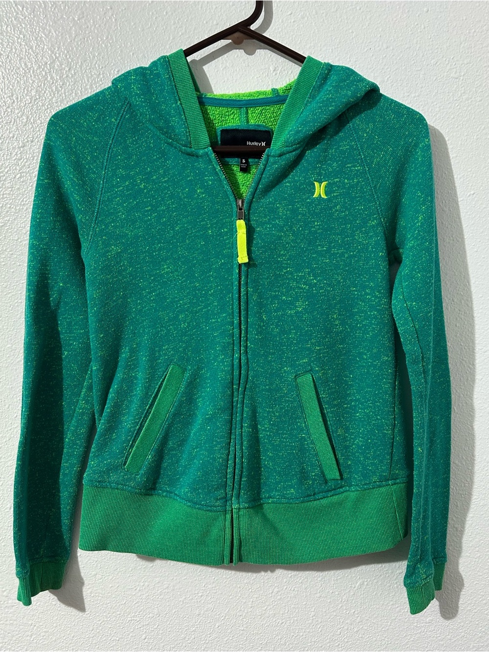 Hurley Womens Small Green Full Zip Long Sleeve Hoodie Skater Y2K